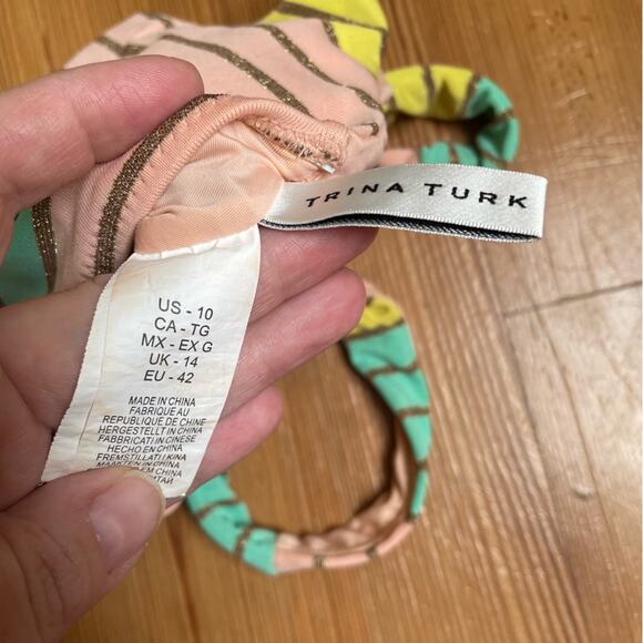 Trina Turk Lurex Metallic Stripe Bralette Bikini Top Size 10 - Picture 3 of 5